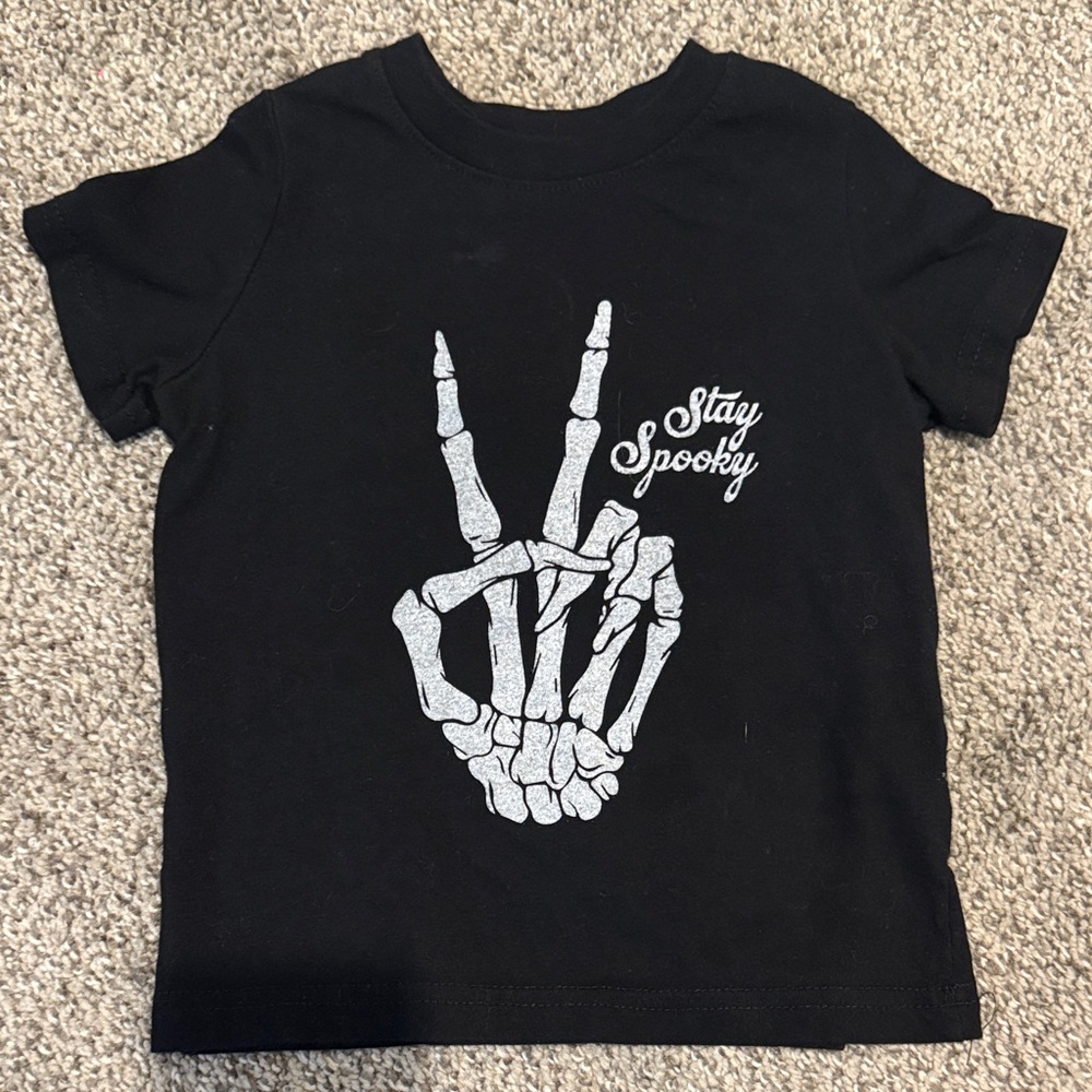 Kids Black T-Shirt with Skeleton Peace Graphic